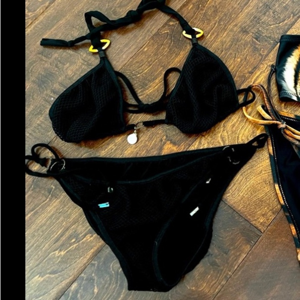 Topshop Bathing suits set size 4/small abalone accents (black set only)